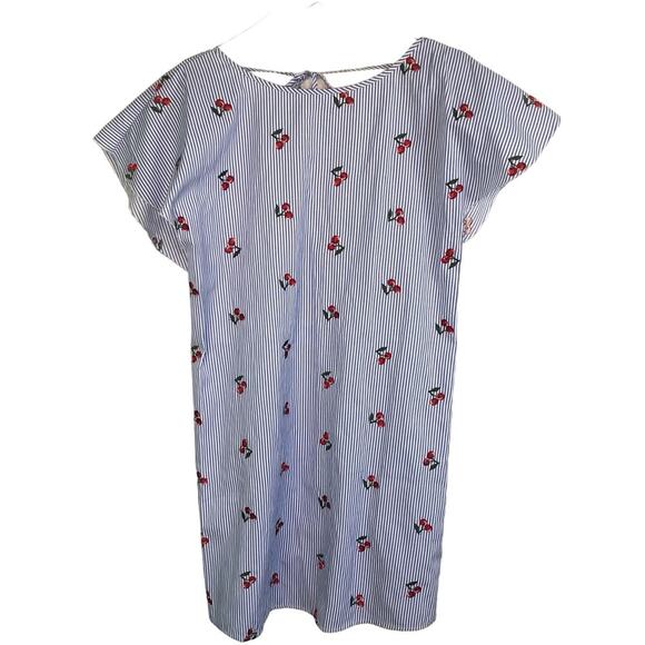 Buffalo David Bitton Size XS Blue & White Striped Cherries Dress Tie Back Ruffle - Picture 1 of 8